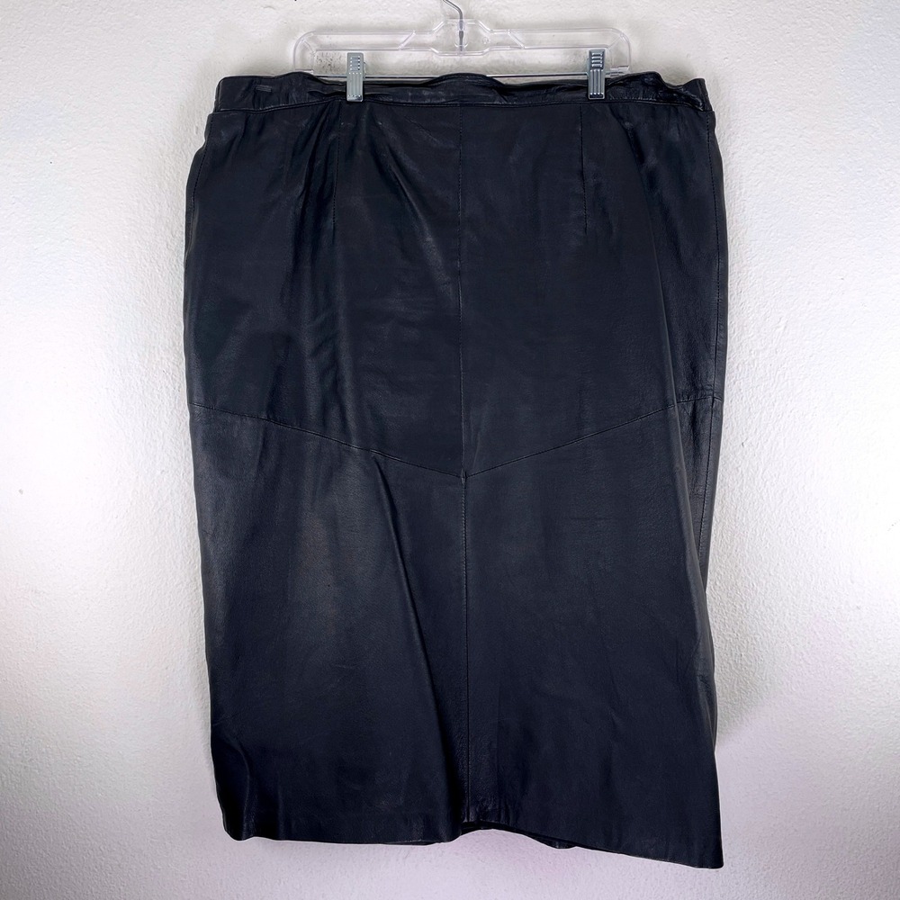 Venezia Vitale Black Genuine Leather Midi Pencil Skirt Plus Size 18/20 Vintage